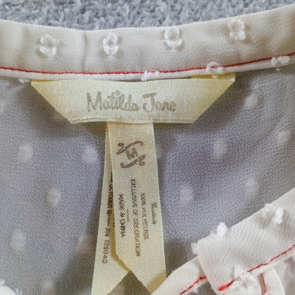 Matilda Jane Womens Swiss Dot Peplum Blouse White‎ Large Lace Trim - Picture 2 of 8